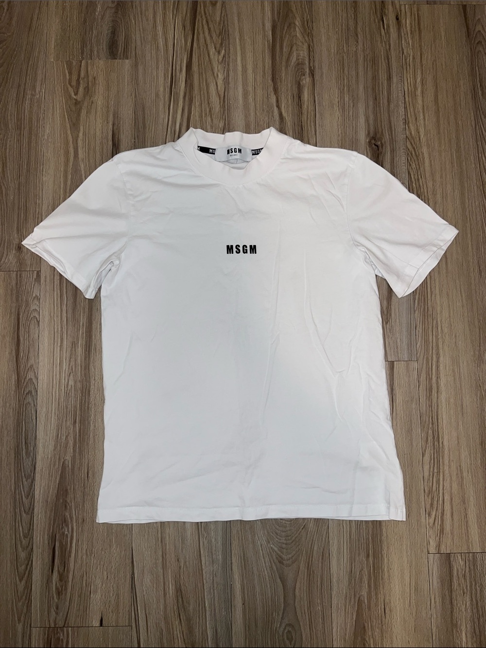 MSGM White Short Sleeve Crewneck with Black Logo